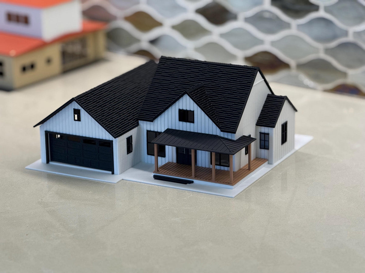 The 1:64 modern farmhouse house piece on its own